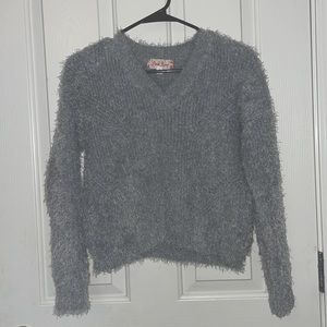 Pink Rose Fuzzy Grey Sweater Size XS